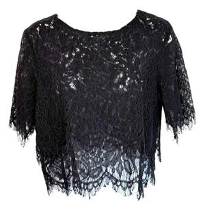 Black Sheer Lace Crop Top Sz S Boho Festival Goth Romantic Whimsigoth Dark Fairy